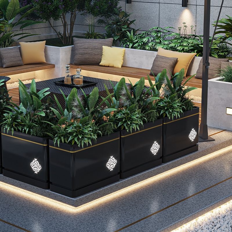 Wrought iron outdoor flower box for restaurant exterior, outdoor milk tea shop metal finished flower trough, stainless steel flower box
