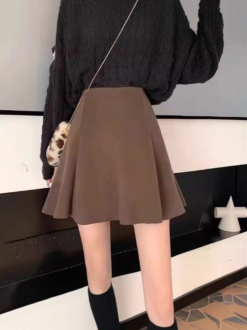 防走光裙半身裙毛呢字裙女高腰显瘦伞裙秋冬新款短学院风百褶裙