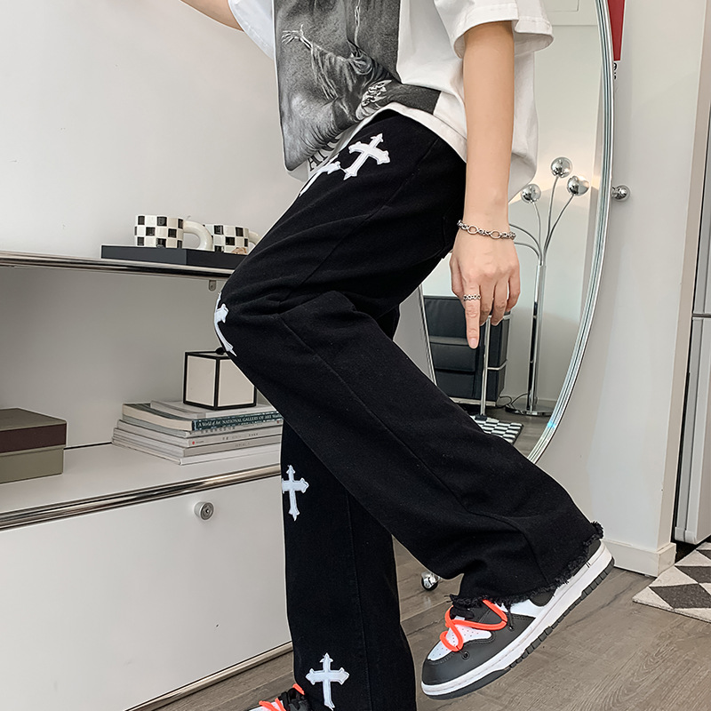 Cross jeans hombres 2022 primavera y otoño Harajuku estilo BF hip hop straight Loose casual deshilachados pantalones largos