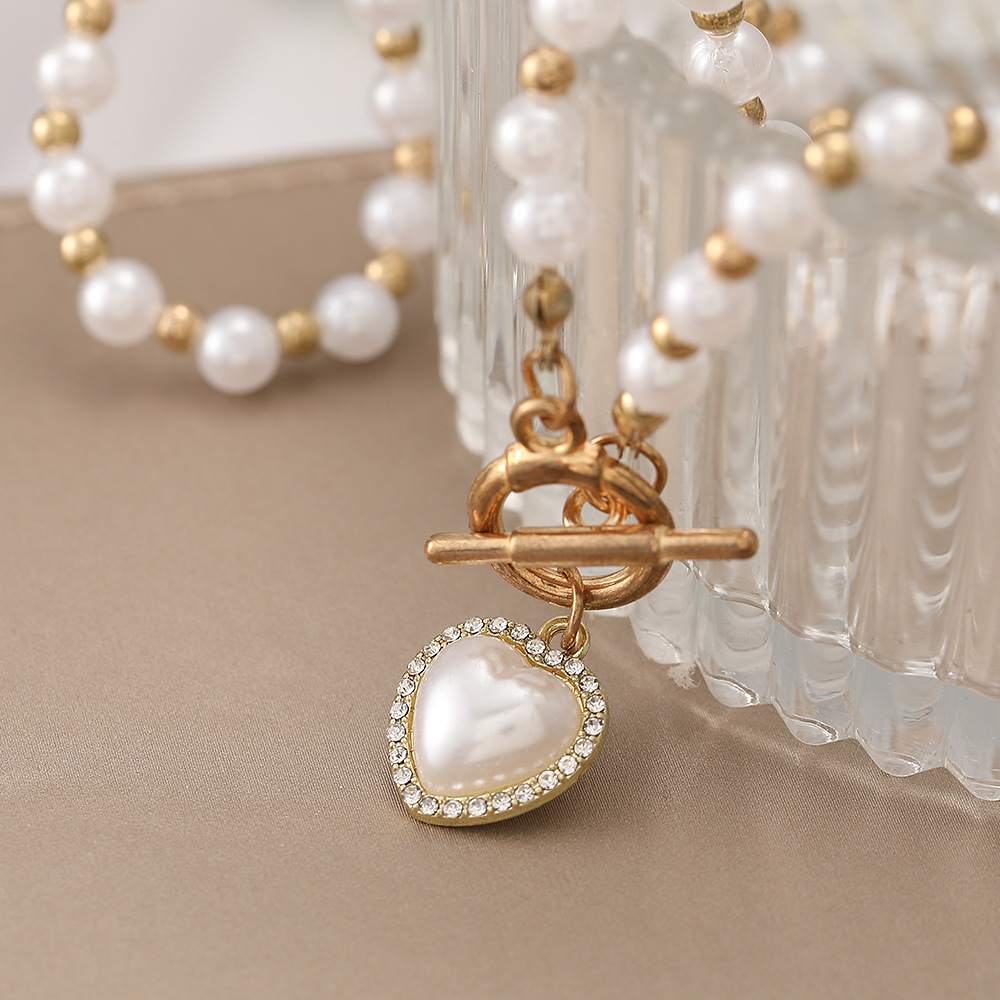 Micro-inlaid pearl love flashing diamond necklace pearl love necklace