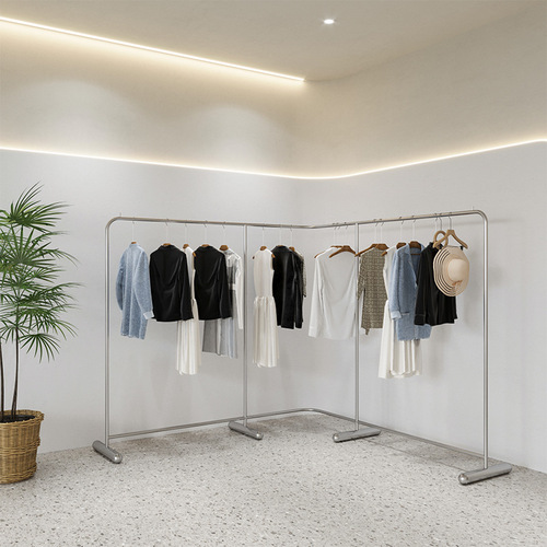 Fashion store display rack hanger, popular display decoration props, women's island floor-standing stainless steel cargo rack