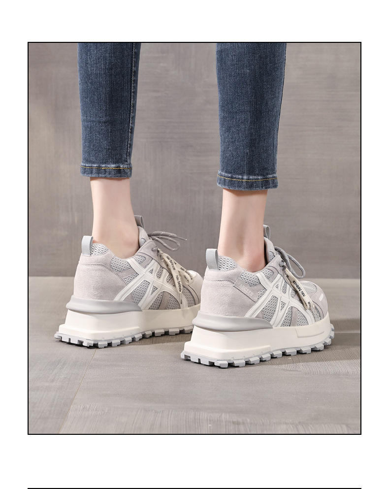 Giày sneaker nữ đế dày tăng chiều cao lưới thoáng khí phong cách dad sneaker — màu be chi tiết 15