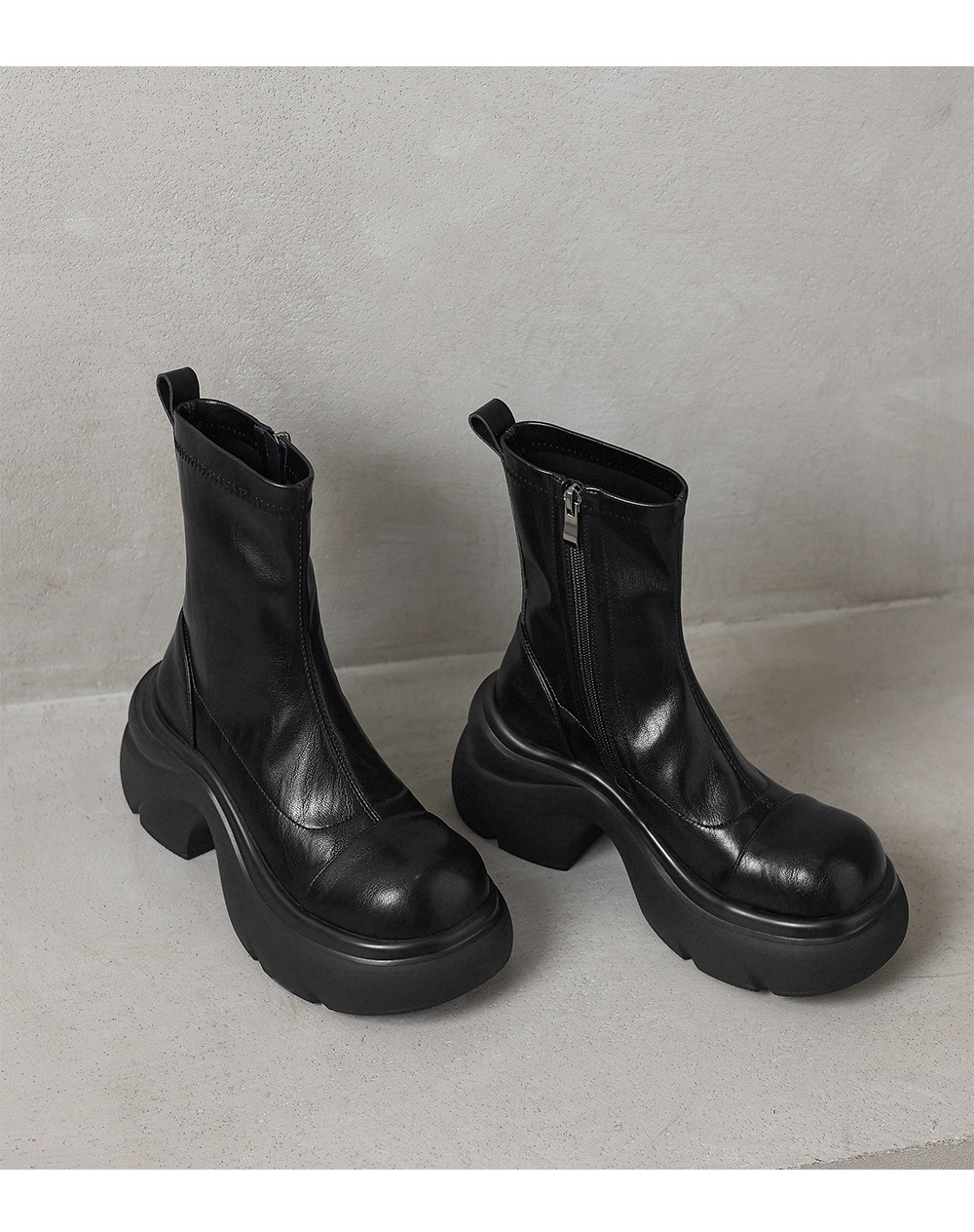 Boot nữ cổ thấp đế dày gót vuông co giãn da thật mùa thu đông — Lớp lót nhung màu nâu, nhung đen, Li đơn màu nâu, Lớp lót đơn màu đen chi tiết 17