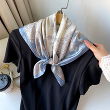韩系时尚花纹缎面丝巾夏季丝巾方巾高级感女职业领巾围巾薄款批发