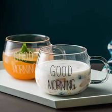 厂家批发带把牛奶早餐杯可微波炉 高硼硅透明玻璃水杯麦片杯