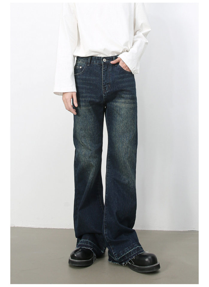 Quần jean nam ống loe nhẹ kiểu Mỹ, quần dài denim thoải mái — màu xanh chi tiết 6