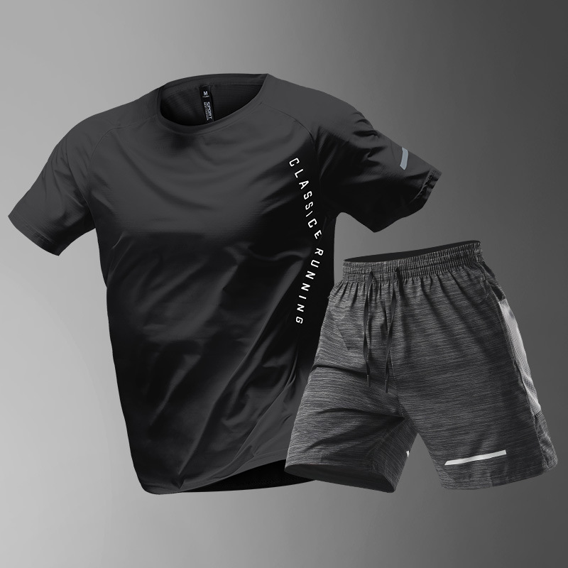 Trajes deportivos para hombres hielo veloz ropa seca para correr verano ropa de fitness delgada ropa de entrenamiento suelta camiseta de mangas cortas