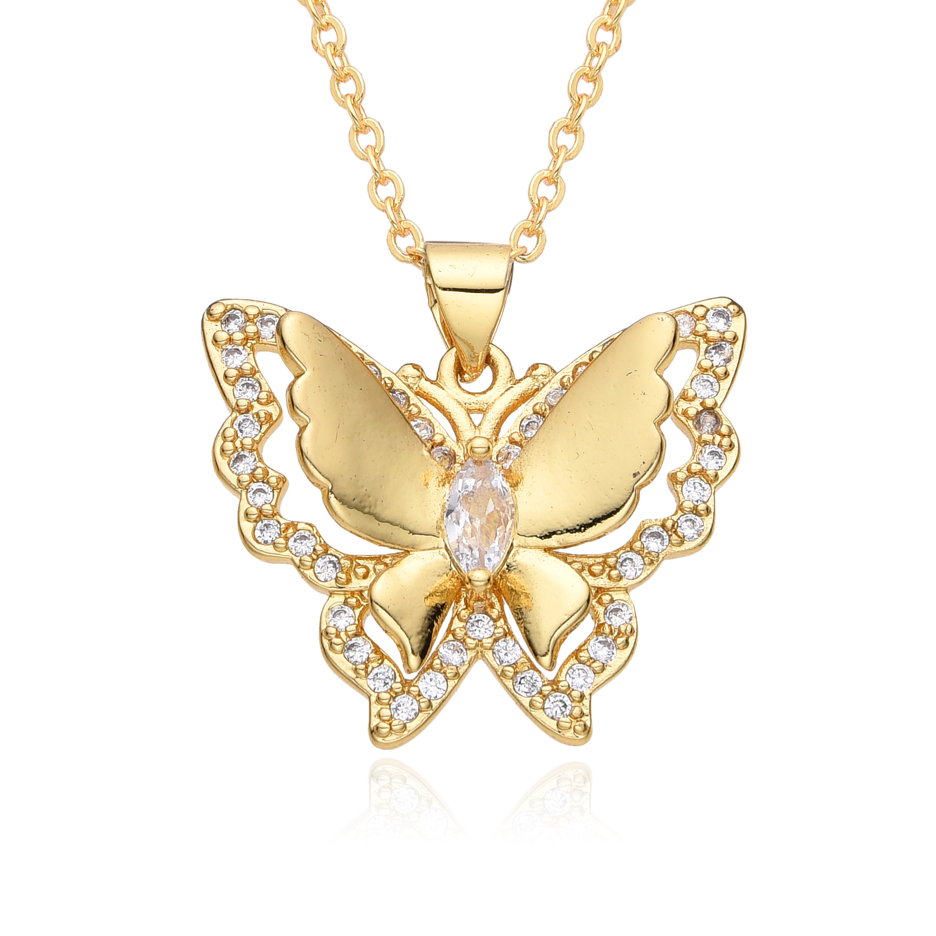 Copper Sweet Butterfly Plating Inlay Zircon Pendant Necklace display picture 5