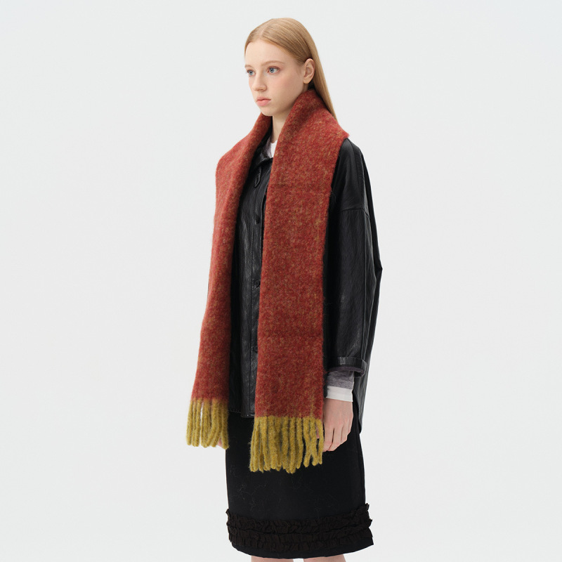 Homemade Alpaca Wool Blended Tassel Contrasting Color Scarf for Women in Autumn and Winter Korean Style Atmosphere Scarf Plus Large Shawl