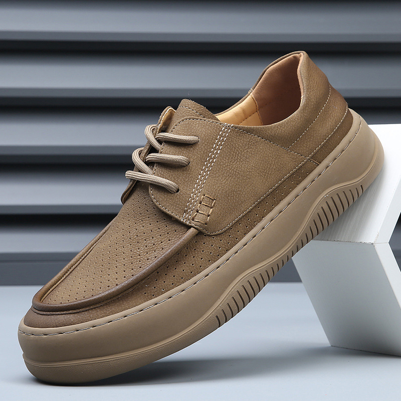 Spring and Summer New Genuine Leather Retro Trendy All-match Hollow Leather Shoes Men's Thick-soled Breathable Men's Shoes Casual Hole Shoes Spring and Summer New Genuine Leather Retro Trendy All-match Hollow Leather Shoes Men's Thick-soled Breathable Men's Shoes Casual Hole Shoes