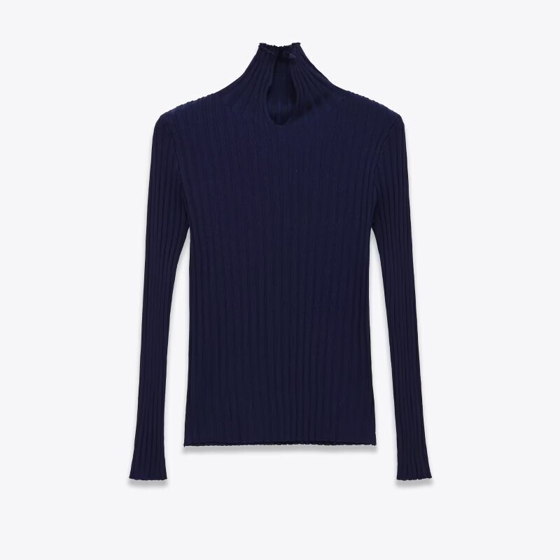 Pb&Za Cross-Border Supply 2025 Winter New European and American Style Ribbed Knitted Polo Shirt Collar Top 4938115