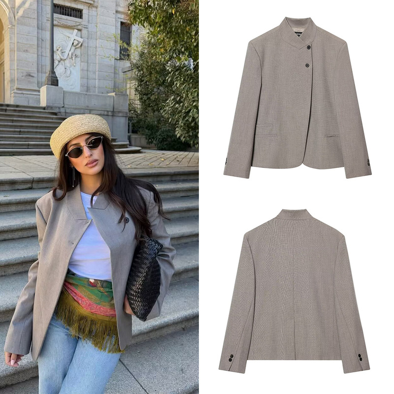 2026 Autumn New Cross-Border European and American Women's Fashion AliExpress Best-Selling Trendy Casual Comfortable High-Neck Blazer for Women