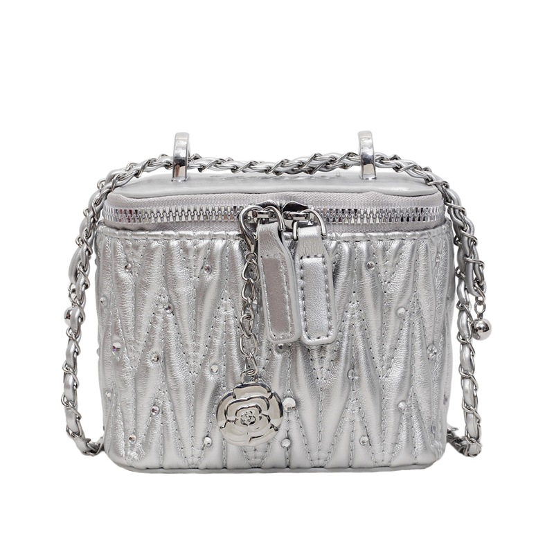 Bolso de cubo de moda coreana 2025 nuevo bolso de cadena pequeño bolso de hombro con diamantes con fragancia pequeña bolso de mensajero de hilo bordado de diamantes mujer