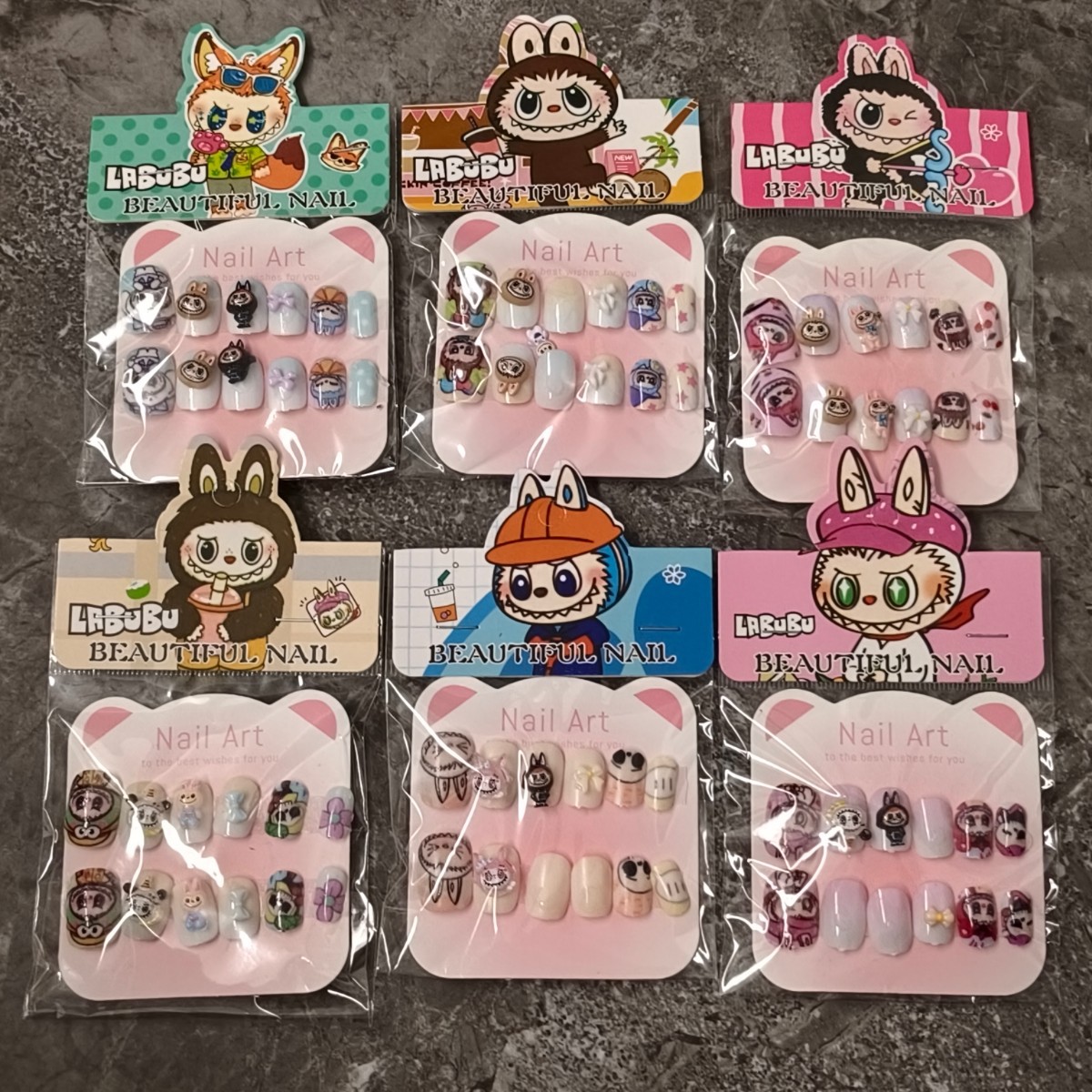 爆款可爱卡通拉布布无毒女孩贴钻儿童穿戴甲美甲贴片可爱卡通图案