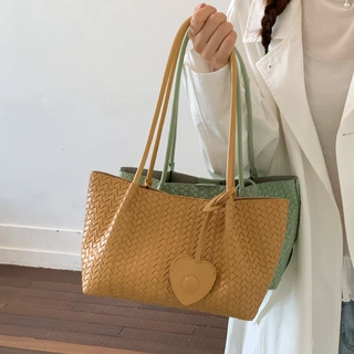 韩国小众日常编织包女软皮手提腋下包时尚菜篮子包单肩子母托特包