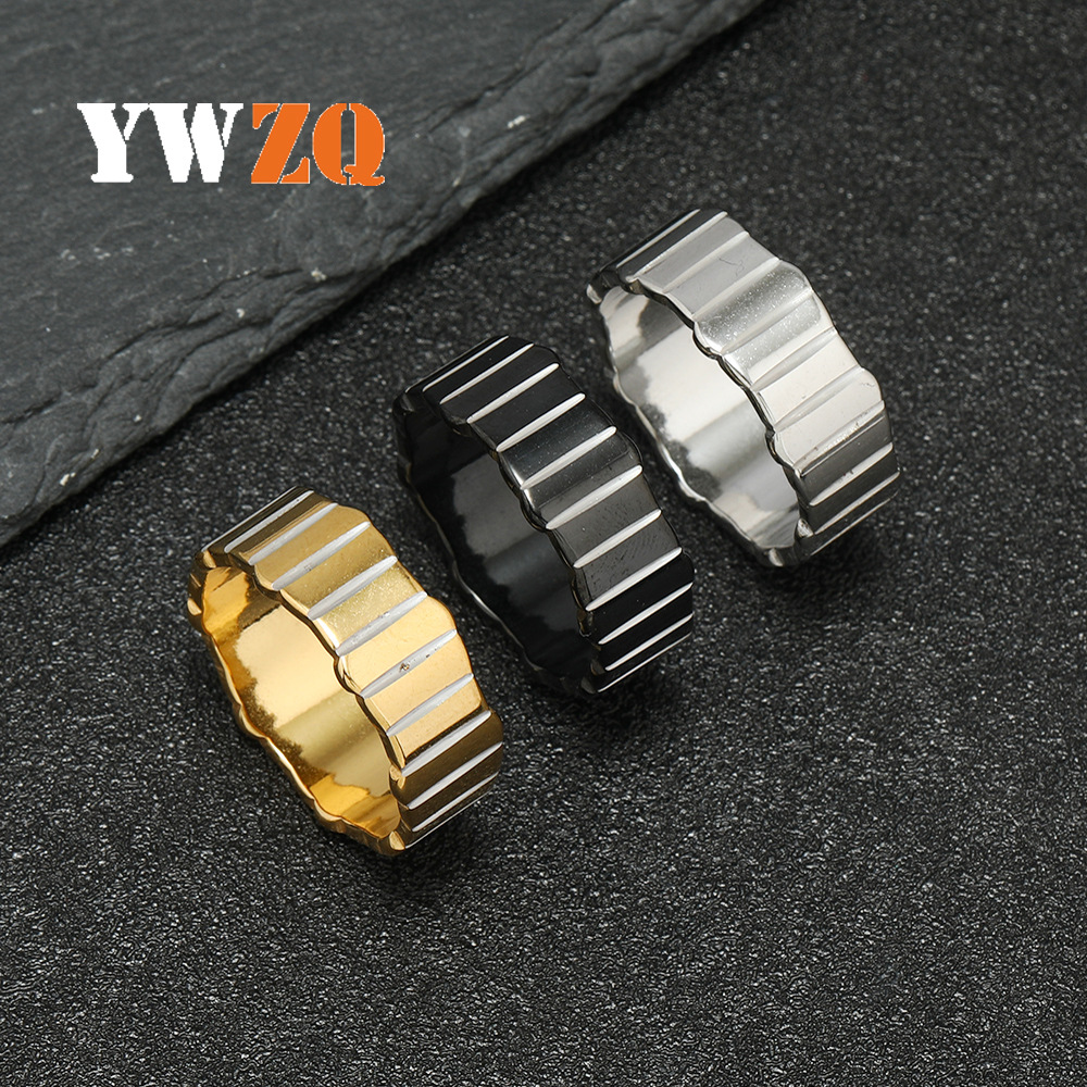 Transfronterizo nuevo anillo de acero inoxidable Corte de moda ondulado borde irregular línea de flor de titanio anillo de acero fabricante Masculino