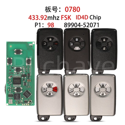 Suitable for 2/3/4 Button Toyota Rav4 Smart Card Remote Control Car Key 433Mhz P1:98 Board Number: 0780