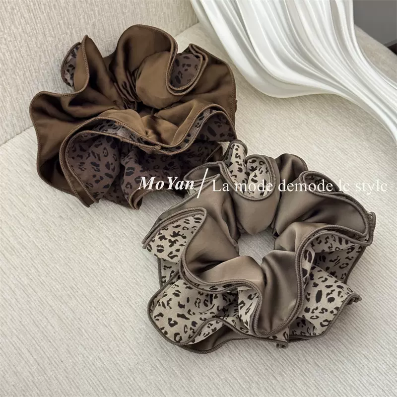 韩版四层锁边AB面双拼大肠发圈气质百搭丸子头头花时尚发绳扎头绳