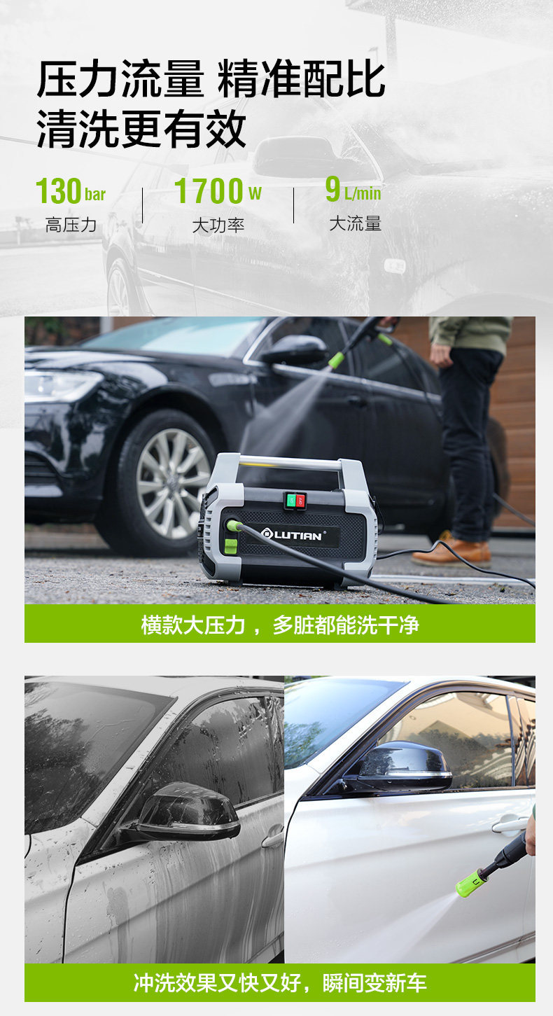 Greenfield Car Wash Machine 1700W High-Power 220V High-Pressure Cleaning Machine Pump Car Wash Water Gun 220V Plug-In Type