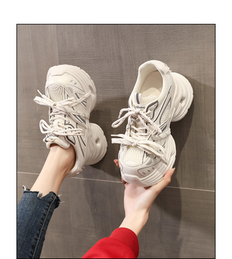 Giày sneaker nữ đế dày chunky lưới thoáng khí tăng chiều cao — màu trắng chi tiết 14