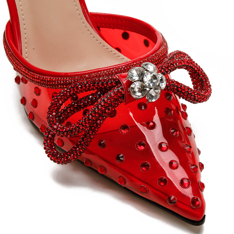 New rhine-diamond transparent high heel sandals women's fine heel pointed high heels with a line with a bun head_voghion.com