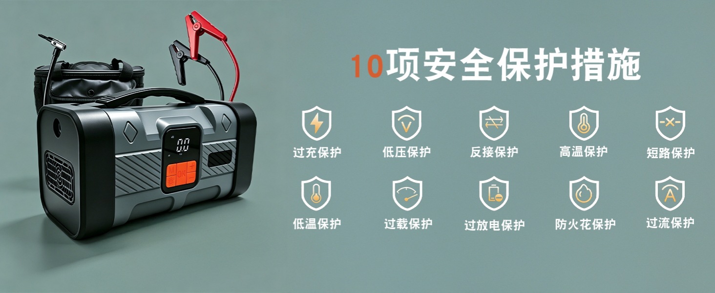 [3C Certified] Premium Car Air Compressor and Emergency Jump Starter Combo - Electric Tire Inflator for Cars