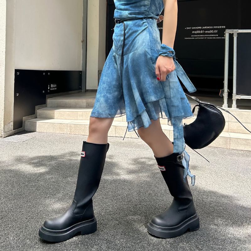 厚底防滑高筒红色雨靴子2025户外露营雨鞋不过膝旅游长筒靴骑士靴|undefined
