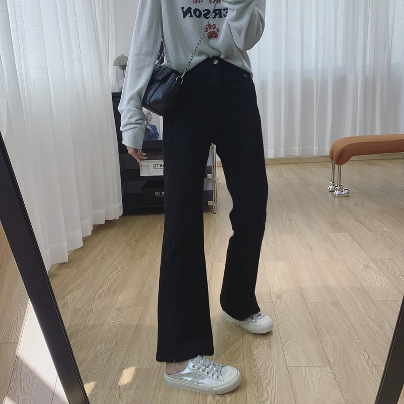 四面弹小开叉高腰显瘦微喇牛仔裤女秋季2025新款裤子修身喇叭裤|undefined