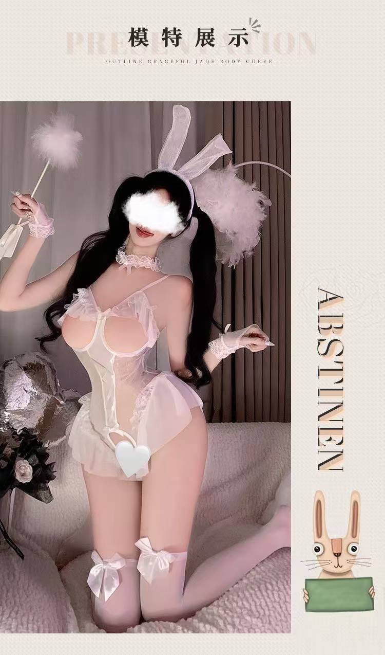 Bunny Girl Lace Jumpsuit Costume with Butterfly Stockings, One Size — detail image 2
