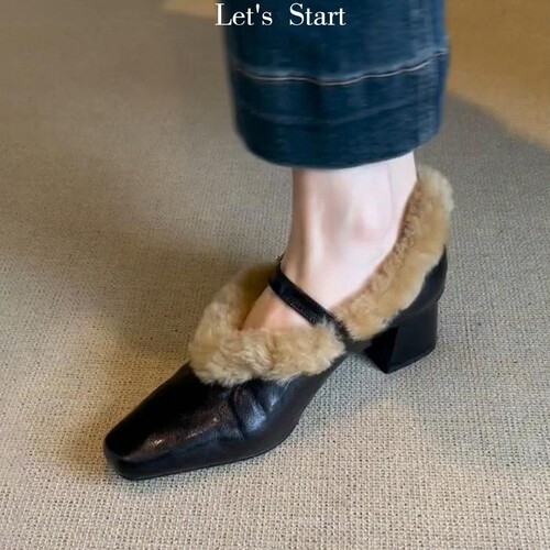 Autumn/Winter New Single Strap Women's Insole Height Genuine Leather Loafers & High Heels with Fleece Lined Small Leather Shoes for Women