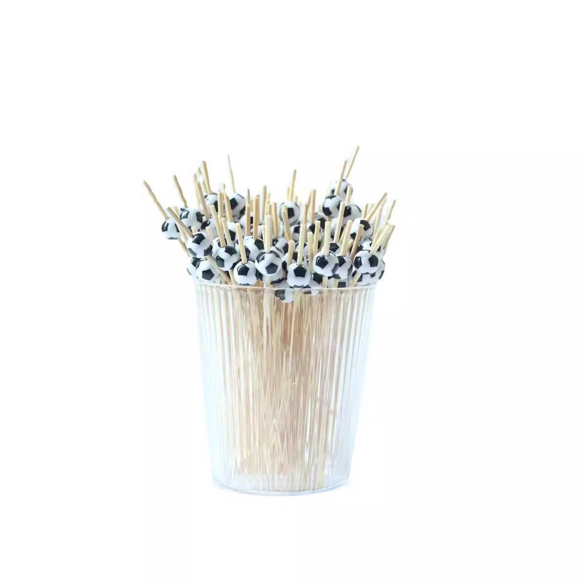 Bambú acrílico plástico fútbol 100 pcs/paquete creativo blanco y negro fútbol fruta decoración fruta inserta Amazon