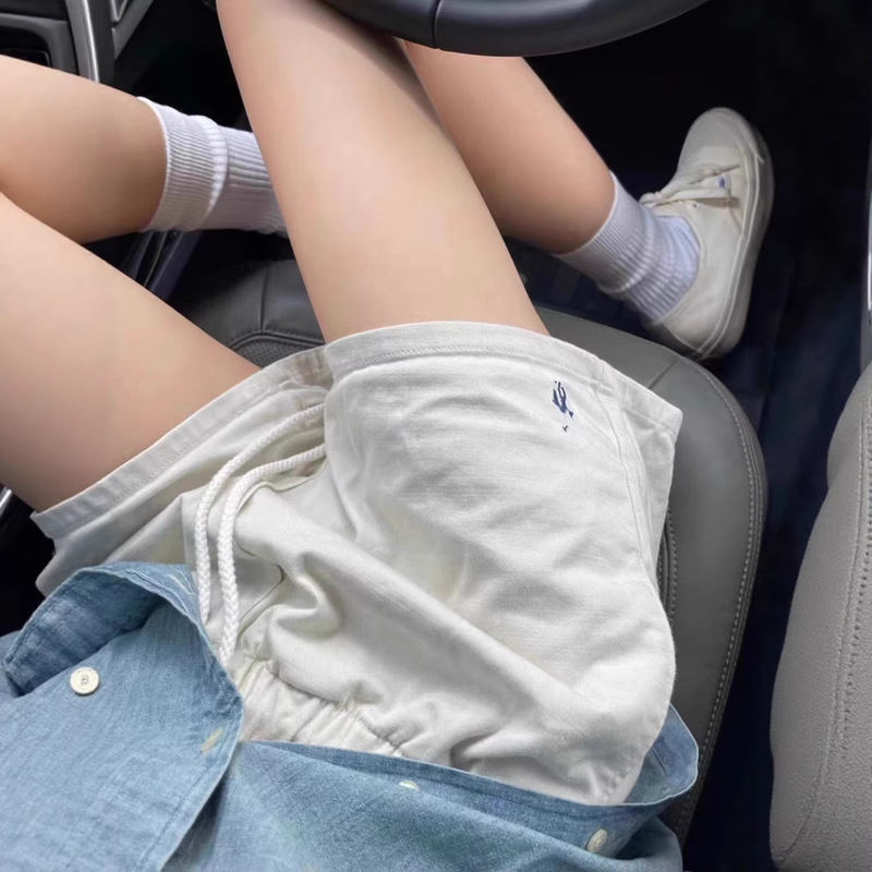 High Version Rl In-Stock Women's Shorts with Pony Logo Embroidery, Fashionable Versatile Three-Point Shorts, Jimo Drawstring Hot Pants