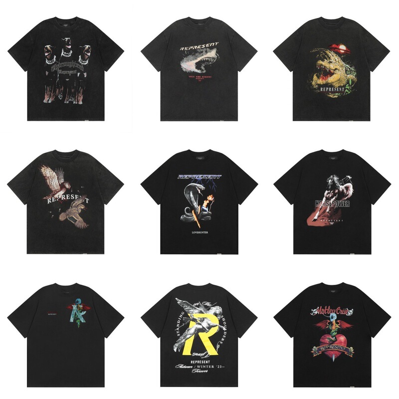 Wholesale Cross-Border Trendy Brand Represent Doberman Dog, Crocodile, Pegasus Letter Pattern Short-Sleeve T-Shirt for Men and Women High Street Style Wholesale Cross-Border Trendy Brand Represent Doberman Dog, Crocodile, Pegasus Letter Pattern Short-Sleeve T-Shirt for Men and Women High Street Style