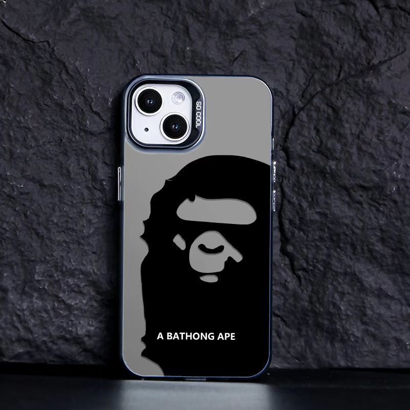 Suitable for Apple 15/14Pro Max New Fashion Brand Bape Ape Head 16Pro Personalized Creative Color Silver Phone Case