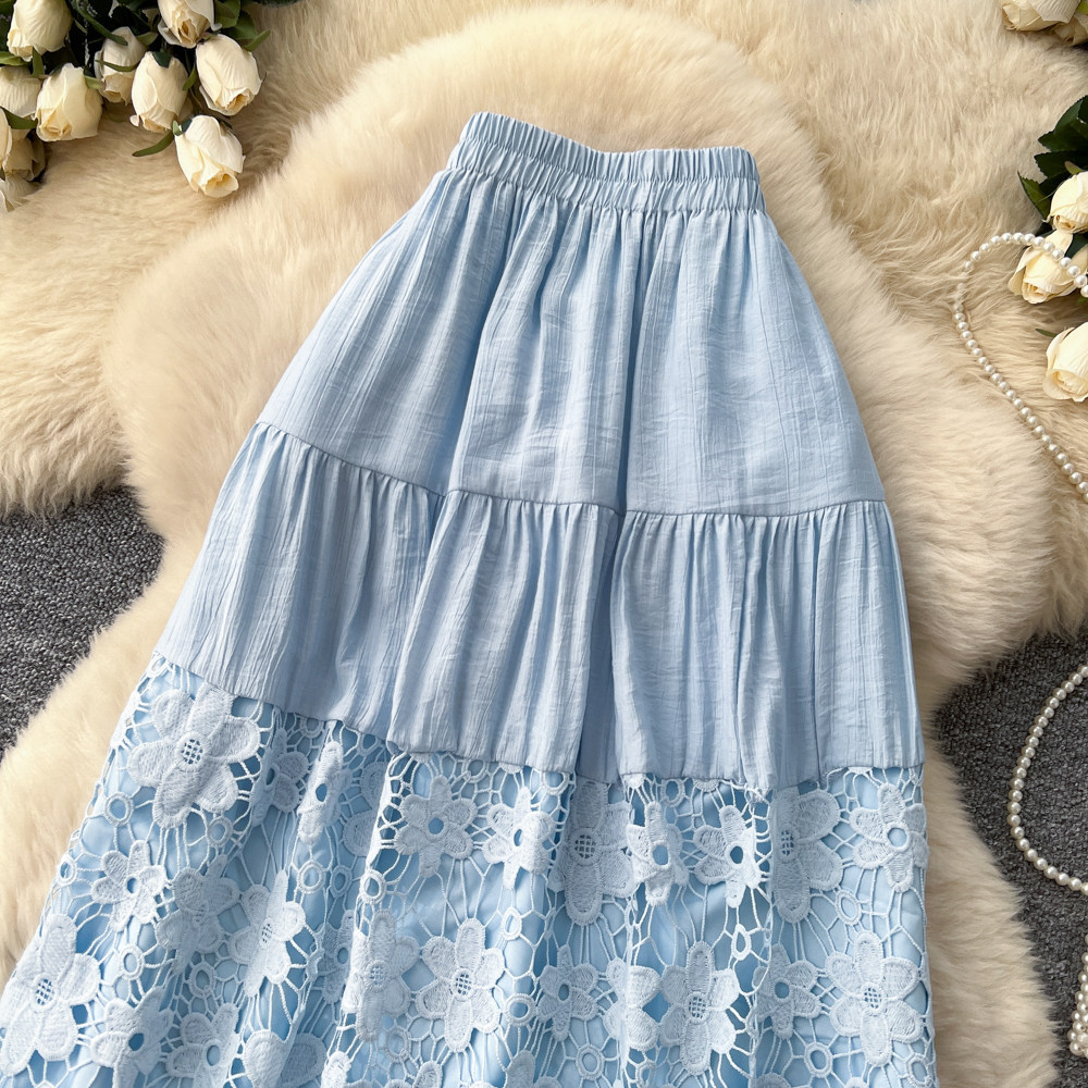 Damen A-linien Midirock Mit Spitzen-einsätzen Und Blumenmuster_voghion.com
