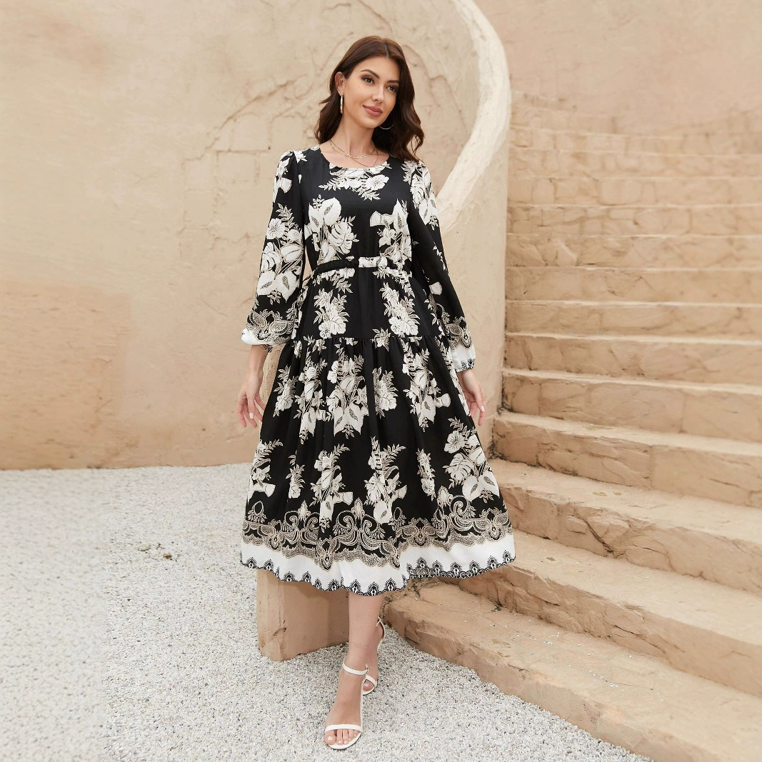 Элегантное летнее платье средней длины с круглым вырезом и завязками на талии от AliExpress, свободное и модное, длиной выше колена с широким подолом, удобное.