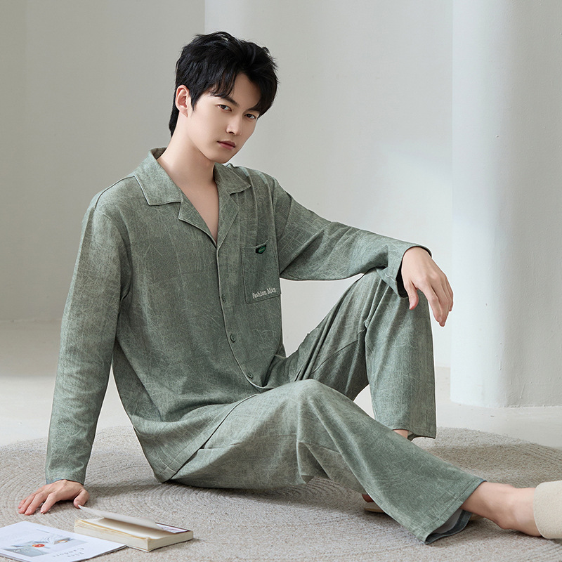 Class a 95% Cotton Comfortable Cotton Pajamas for Men 5XL Autumn and Winter Pure Cotton Long-Sleeve Cardigan Men's Plus Size Stretchy Loungewear Class a 95% Cotton Comfortable Cotton Pajamas for Men 5XL Autumn and Winter Pure Cotton Long-Sleeve Cardigan Men's Plus Size Stretchy Loungewear