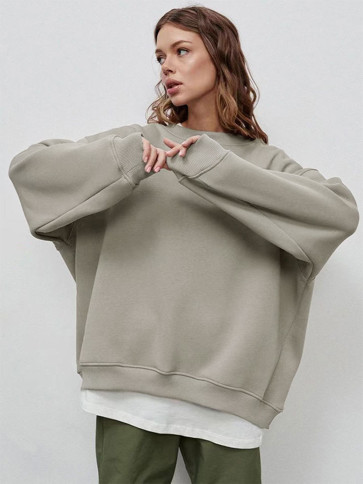 Áo sweatshirt nữ cổ tròn dáng rộng oversize tay dài chất liệu nỉ lông — Hoa màu xám, Màu cà phê, Màu trắng, Xanh navy chi tiết 33