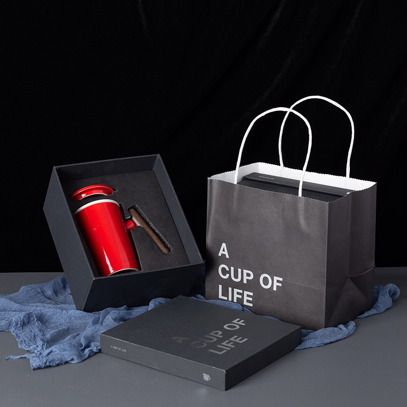 Wenchuang mango de madera taza de cerámica taza de café taza de agua con cubierta cuchara caja de regalo bolsa LOGO tallado
