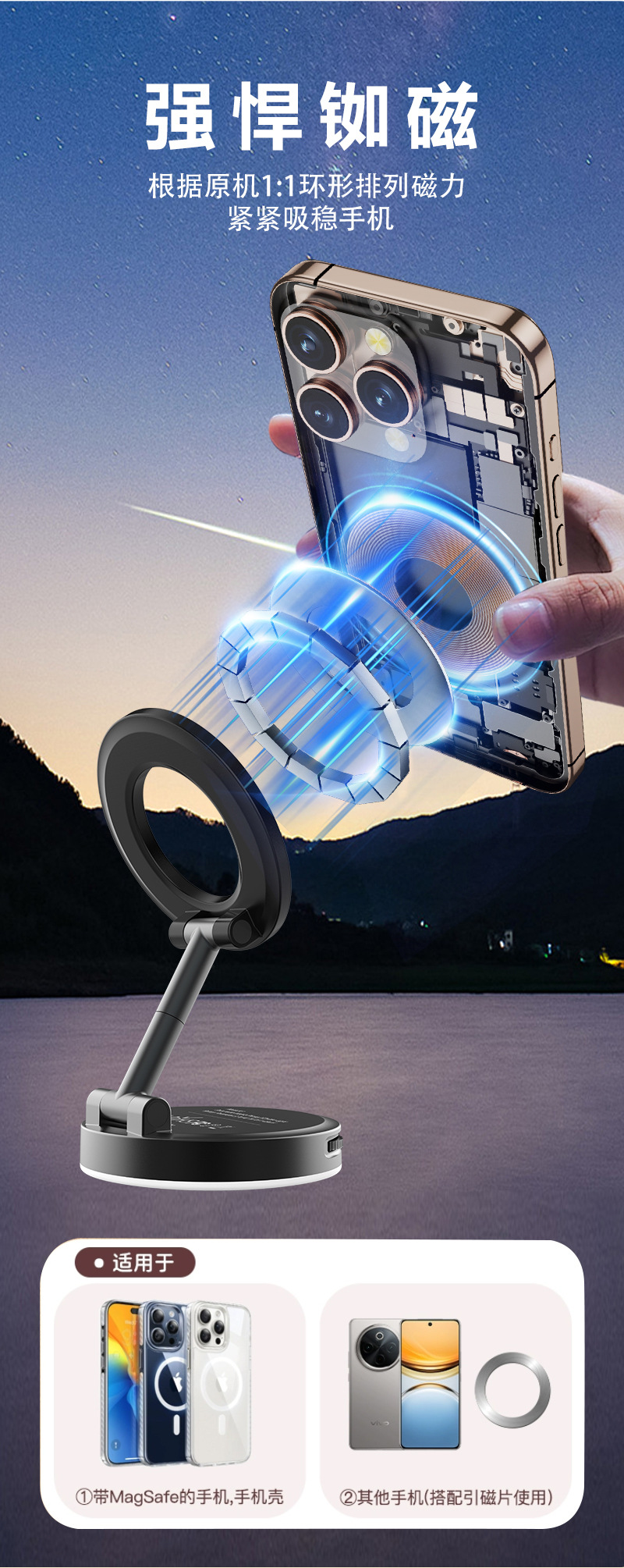 Cross-border Selfie Fill Light Stand Beauty Photography Mobile Phone Fill Light Mini Portable Foldable Magnetic Suction Fill Light