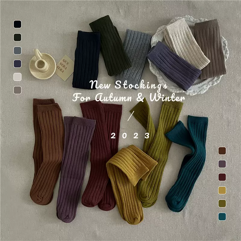 ZT132儿童袜子批发25秋季新款长筒袜男女童及膝袜纯色双针小腿袜