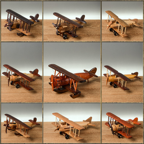 Wooden retro airplane decorative craft creative home desk airplane model ornament wooden cross-border handicraft