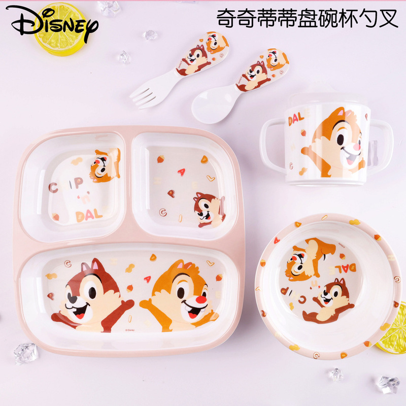 Disney high-looking Qiqi Titi drop-resistant set plate Cup Bowl spoon Fork baby food supplement plate cartoon style new product