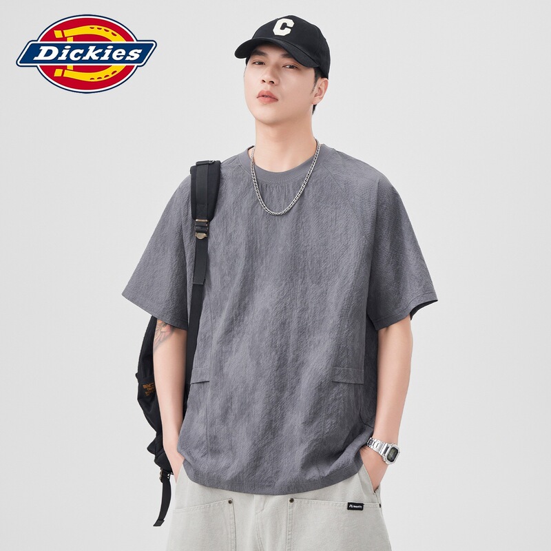 Dickies Special Edition Summer New Workwear Short-Sleeve T-Shirt for Men, Loose Fit, Patchwork, Japanese Retro Style, Five-Quarter Sleeve Tee