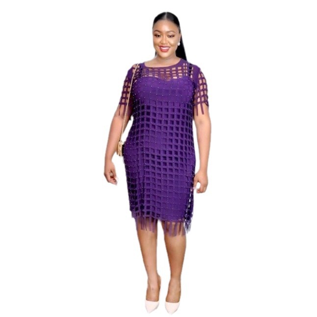 Special clearance supply African fashion women's chiffon loose checkered hollow long T-shirt skirt + stretch vest two pieces