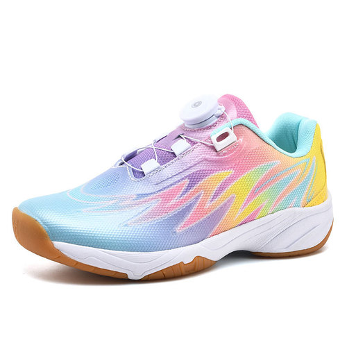 New model Fonghuo badminton shoes for men and women, children's shoes without laces, rotating button, children's outdoor badminton training sports 