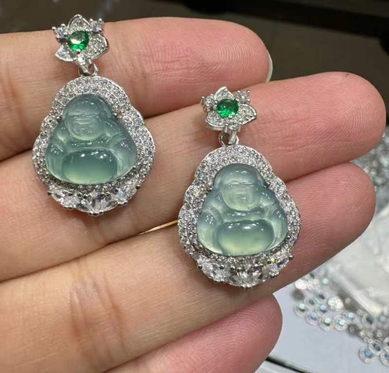 Mặt dây chuyền ngọc bích tự nhiên bạc S925 hình Phật Công, Đậu Phúc, Hồ lô — Đậu Phúc 2, Khuy an toàn, Đậu Phúc 1, Như ý chi tiết 20