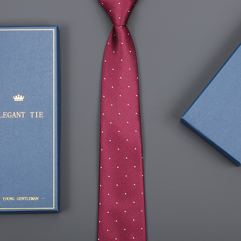 8cm 버건디 헤링본 화이트 도트 지퍼 [롱 선물박스]