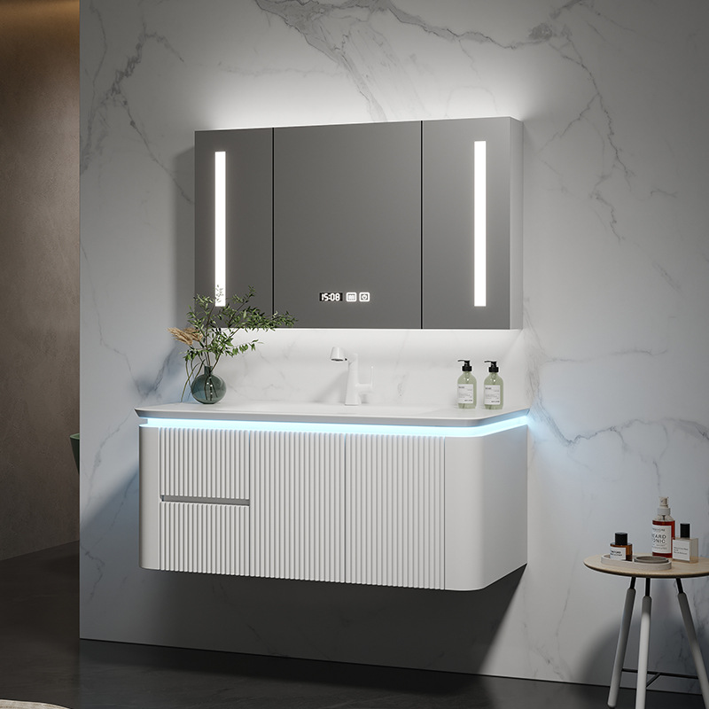 Mueble de baño de cerámica cuenca integrada lavabo de madera maciza lavabo gabinete de baño de cerámica integrada combinación gabinete de lavabo