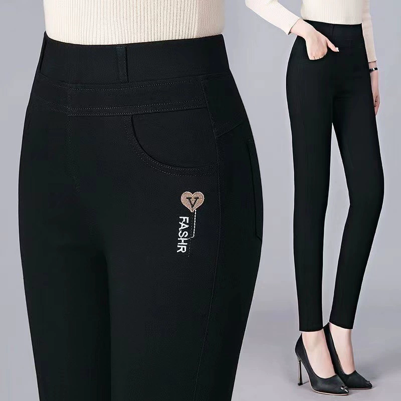 Джинсы для женщин среднего возраста и пожилых женщин 2025 года, с высокой талией, с ромбовидным тиснением, на флисовой подкладке, высокоэластичные леггинсы, с эффектом подтяжки ягодиц и высокой эластичностью.